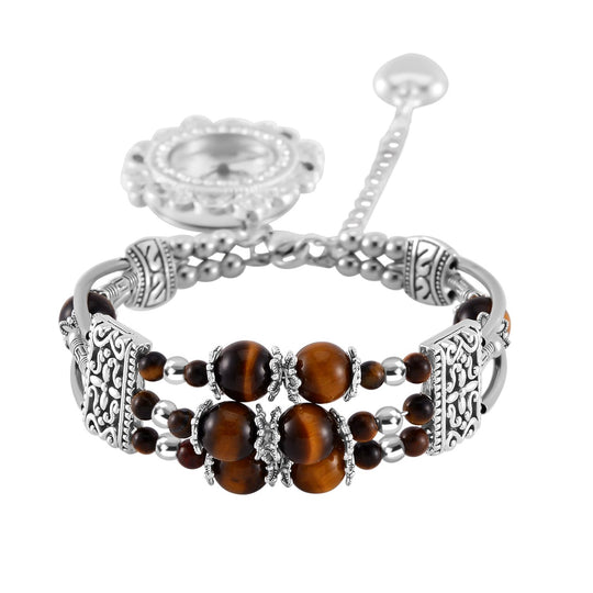 STRADA - Mehrfarbige-Edelstein verstellbare Perlenarmbanduhr mit Legierungsgehäuse und japanischem Uhrwerk, 17-21 cm Reiner Edelstahl