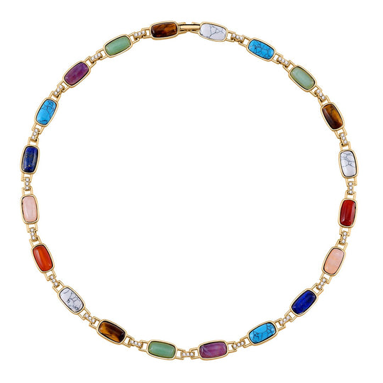 Mehrfarbige Edelsteine, Weiße Kristall Halskette ca. 50 cm, goldfarben