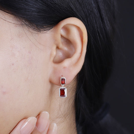 LUSTRO STELLA - Rote Zirkonia Ohrringe, 925 Silber