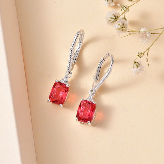 Lachs-Quarz Triplette, Weißer Zirkon Ohrringe 925 Silber ca. 3.42 ct
