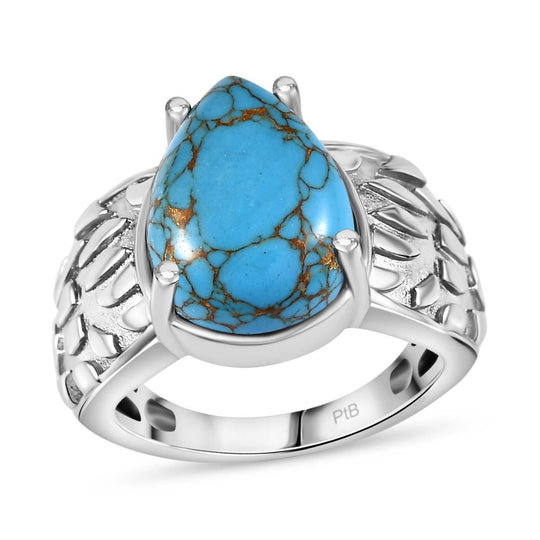 Blaues Türkis Ring, Silberton, (Größe 20.00) ca. 4.95 ct