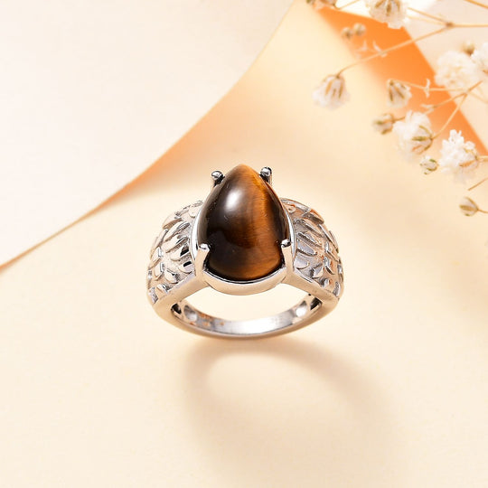 Tigerauge Ring Nickelfreies Messing (Größe 17.00) ca. 5,39 ct