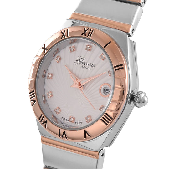 Weißer Kristall Uhren 19 cm Reiner Edelstahl Bicolor