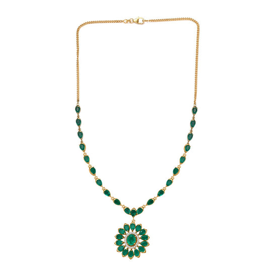 Smaragd-Quarz Triplette Halskette ca. 50 cm 925 Silber 750 Gelbgold Vermeil ca. 20,57 ct.