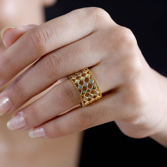 Weißer Zirkonia Netzdesign Ring, Messing, (Größe 20.00)