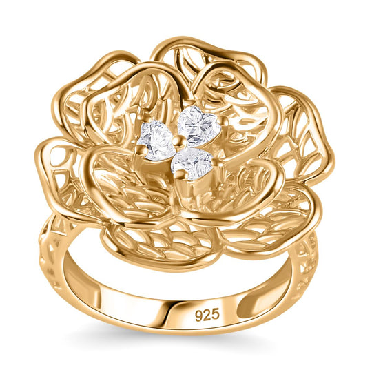 Moissanit Floraler-Design Ring, 925 Silber 750 Gelbgold Vermeil (Größe 16.00)