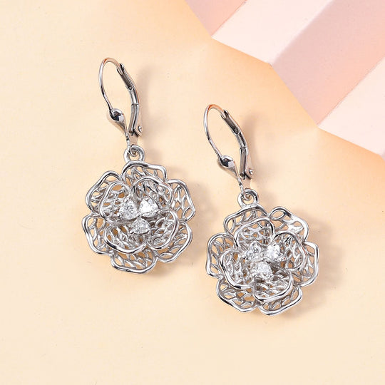 Moissanit Florale-Design-Ohrringe, 925 Silber 750 Gelbgold Vermeil