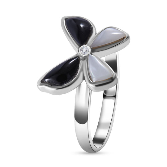 Perlmutt, Schwarzer Onyx Ring 925 Silber