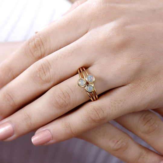 AA Natürlicher, äthiopischer Welo Opal Ring 925 Silber vergoldet ca. 0,53 ct