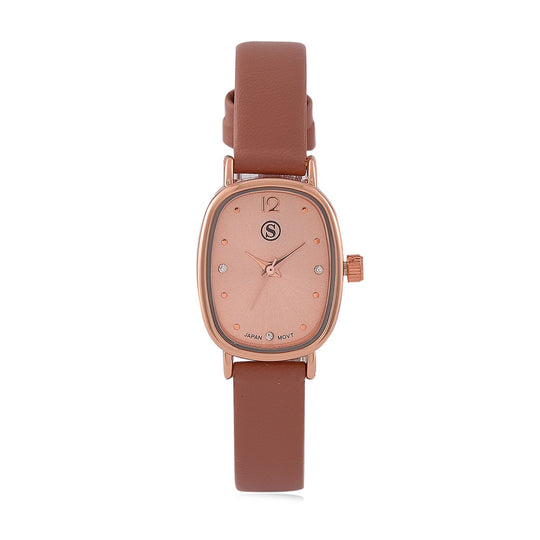 STRADA PC21S Uhr mit Japanischem Uhrwerk, Roségoldfarbenem Gehäuse und Kaffeebraunem PU-Armband