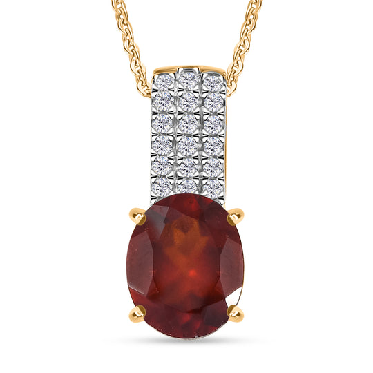 D'Joy AAA Hessonit Granat und Zirkon Ring und Anhänger mit 50cm Kette
