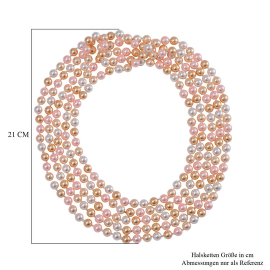 Mehrreihige Muschelkernperle in Gold, Rosa und weiß, 255 cm