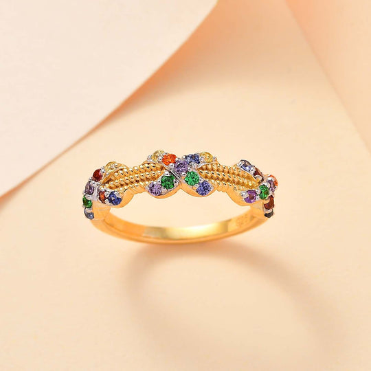 Lustro Stella Roter Zirkonia, Grüner Zirkonia Ring 925 Silber Vergoldet (Größe 17.00)