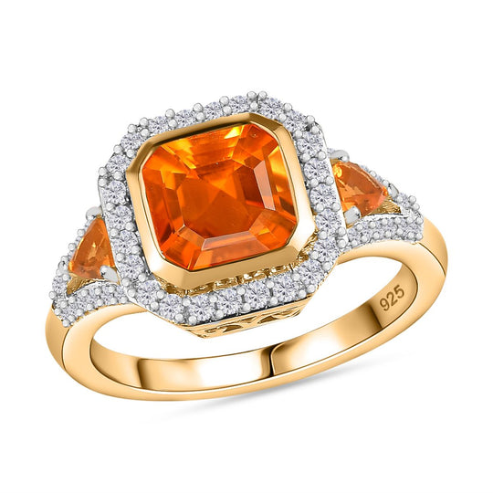 AA Salamanca Feueropal Ring, 925 Silber 750 Gelbgold Vermeil (Größe 19.00) ca. 1.82 ct