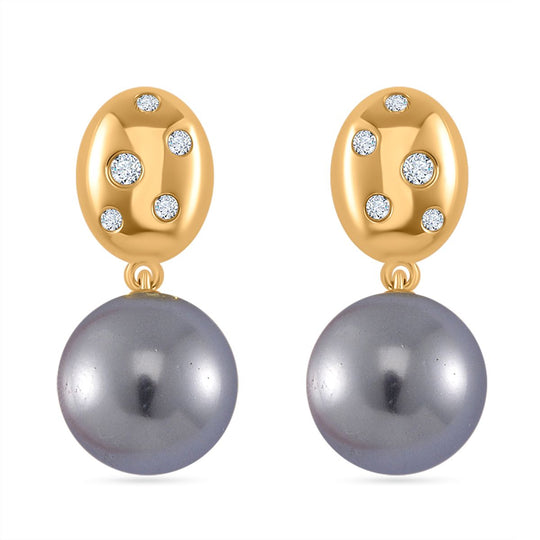 Sleeping Beauty Türkis farbe Muschelperle (12 mm), Moissanit Ohrringe 925 Silber vergoldet
