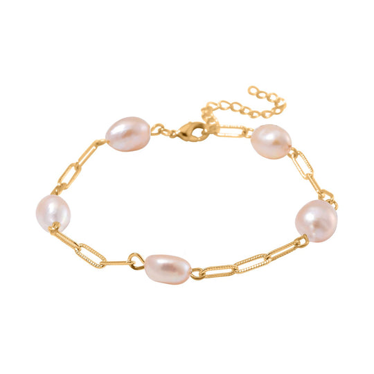 Pfirsich-Süßwasser Perle flexibles Armband, (ca. 10-12mm), 925 Silber, vergoldet