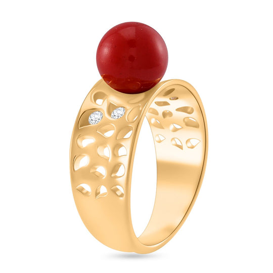 Rote Muschelkernperle, Moissanit Ring 925 Silber vergoldet