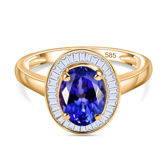 AAA Tansanit, Weißer Diamant Ring 585 Gold (5-7 Tagen Lieferzeit) (Größe 16.00) ca. 1,88 ct