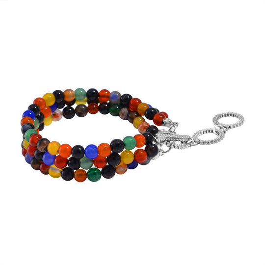 Tigerauge dreireihiges Armband, 18cm, Edelstahl - 188 ct.