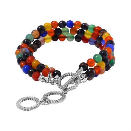Tigerauge dreireihiges Armband, 18cm, Edelstahl - 188 ct.