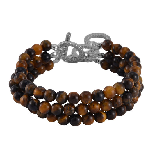 Tigerauge dreireihiges Armband, 18cm, Edelstahl - 188 ct.