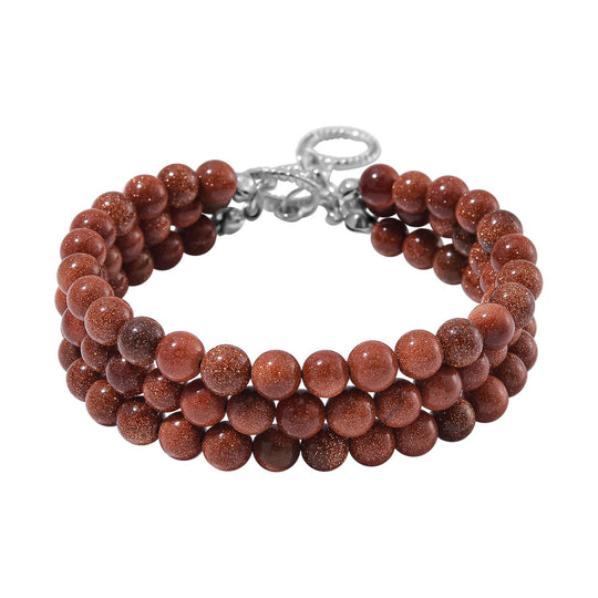 Tigerauge dreireihiges Armband, 18cm, Edelstahl - 188 ct.