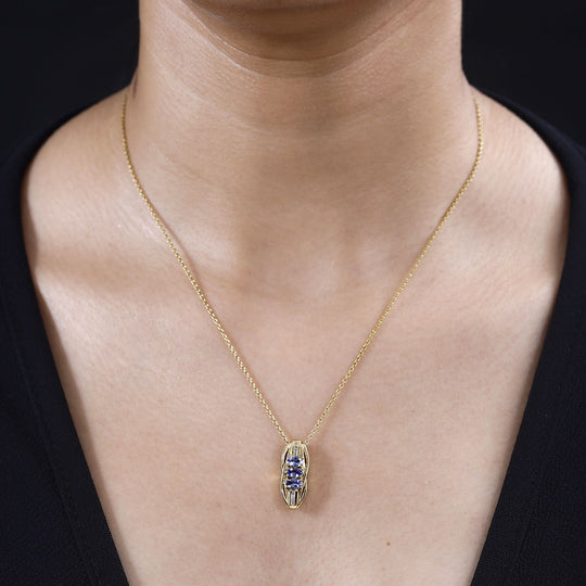 Tansanit, Weißer Diamant Anhänger 925 Silber rhodiniert ca. 0.68 ct