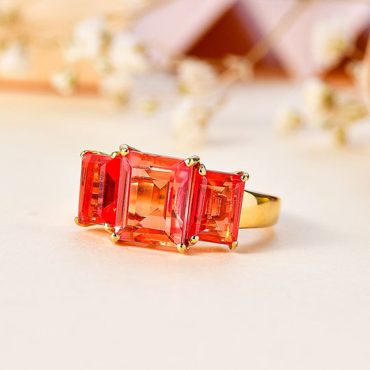 Padparadscha Quarz Triplette Ring 925 Silber 750 Gelbgold Vermeil ca. 5,30 ct