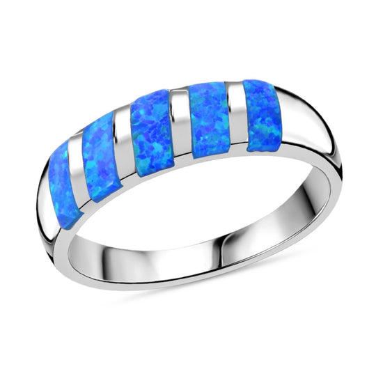 Simulierter Blauer Opal Ring 925 Silber rhodiniert