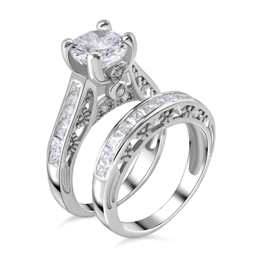 LUSTRO STELLA-Weißer Zirkonia Ring 925 Silber rhodiniert