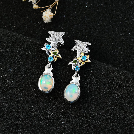 GP Celestial Kollektion - AA Natürlicher, äthiopischer Welo Opal, Neon Apatit Ohrringe Messing Rhodiniert und 750 Gelbgold Vermeil ca. 1.56 ct