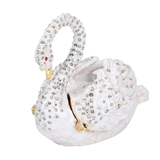 Exquisite Schmuckbox in Schwanenform - Weiße Emaille mit funkelnden Strasssteinen, 7 x 6,5 cm