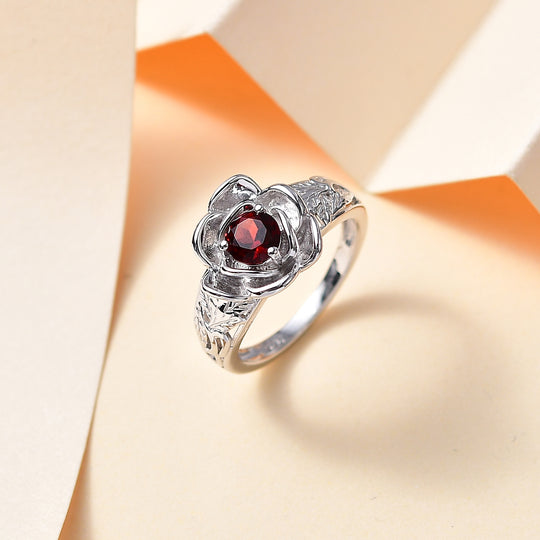 Roter Granat Ring 925 Silber rhodiniert ca. 0,68 ct