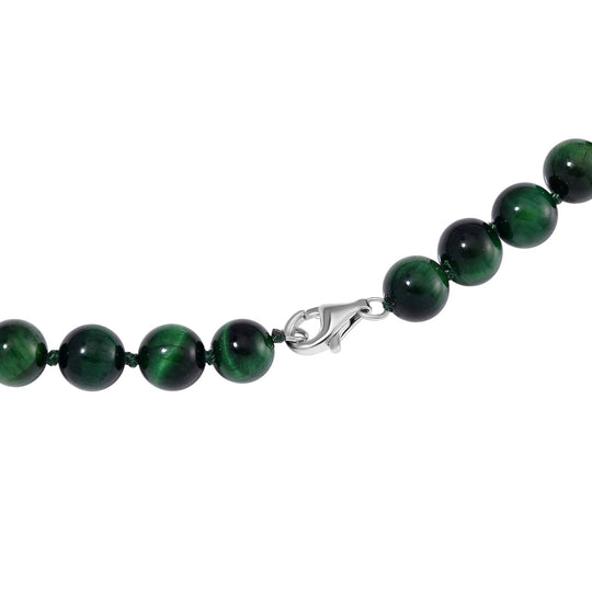 Grüne Tigerauge Halskette ca. 50 cm 925 Silber rhodiniert ca. 208.50 ct