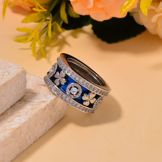 Weißer Kristall Herzmotiv-Ring mit Pavé-Fassung, Silberton, (Größe 18.00)