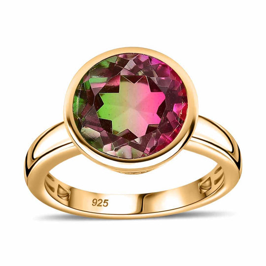 Wassermelonen Quarz Triplette Ring 925 Silber vergoldet ca. 4,23 ct