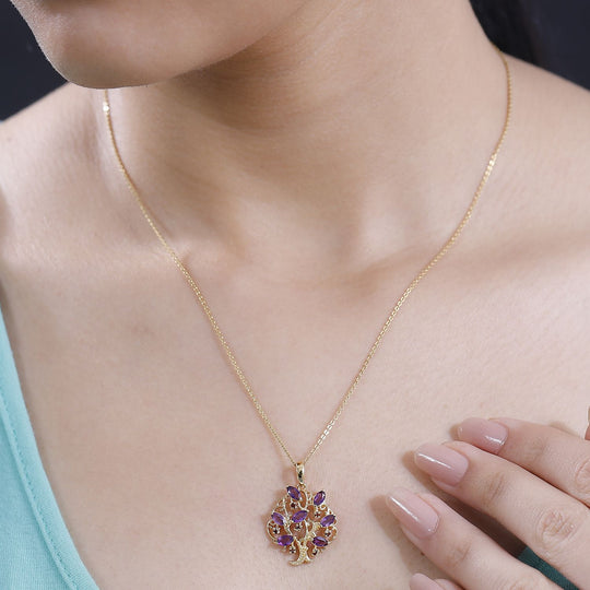 Afrikanischer Amethyst, Roter Granat Anhänger 925 Silber 750 Gelbgold Vermeil ca. 1.18 ct