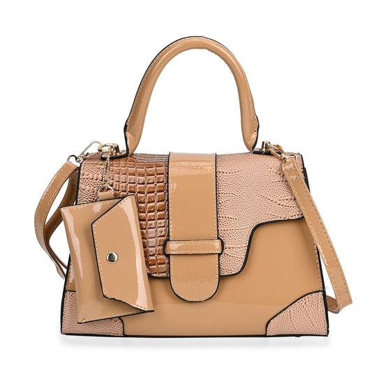 Premium PU Lackleder Handtasche mit Schlangen Prägung und extra Riemen, 28 x 19 x 11 cm, Rot