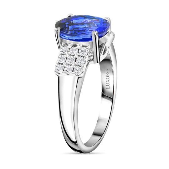 LUXORO AAA Tansanit, Weißer Diamant AGI zertifiziert Ring 585 Gold 585 Vergoldet (Größe 19.00) ca. 2.75 ct