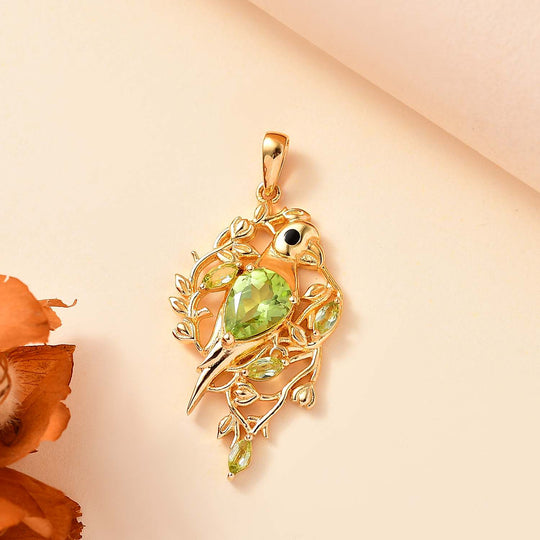 Peridot Anhänger 925 Silber 750 Gelbgold Vermeil ca. 1,27 ct.