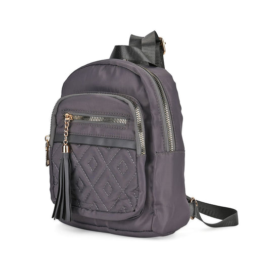 Moderner Rucksack in Steppoptik - Leicht, mit 3 Reißverschlusstaschen und gepolsterten Schulterriemen, 18 x 9 x 24 cm, Khaki