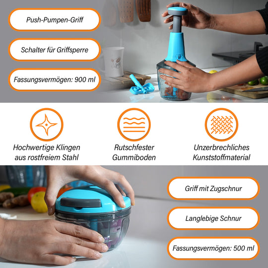 2-in-1 Mulit-Zerkleinerer und Mixer, 1200ml Kapazität, Blau
