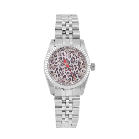 William Hunt Moissanit-Uhr - Edelstahl mit Ronda 763 Swiss Movement und silbernem Schneeleoparden-Zifferblatt