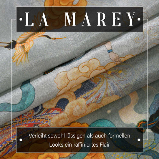 LA MAREY: Premium Selection - 100% Maulbeerenseiden-Halstuch mit Päonien Druck, 35 x 150 cm, grün