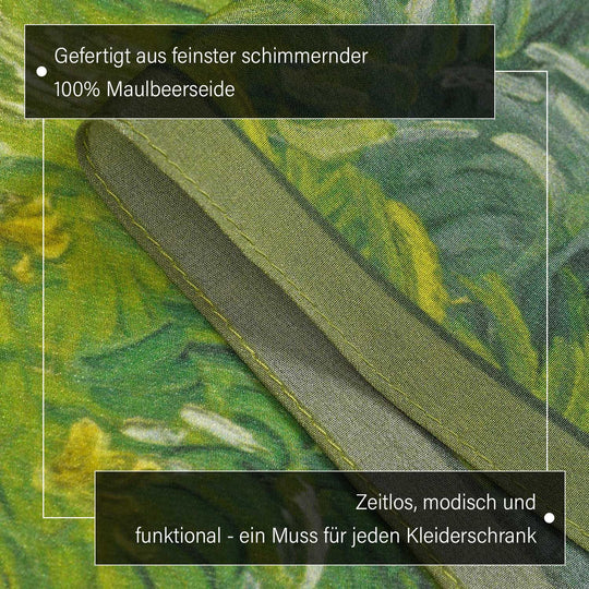 LA MAREY: Premium Selection - 100% Maulbeerenseiden-Halstuch, 35 x 150 cm, Grüne Wiesen