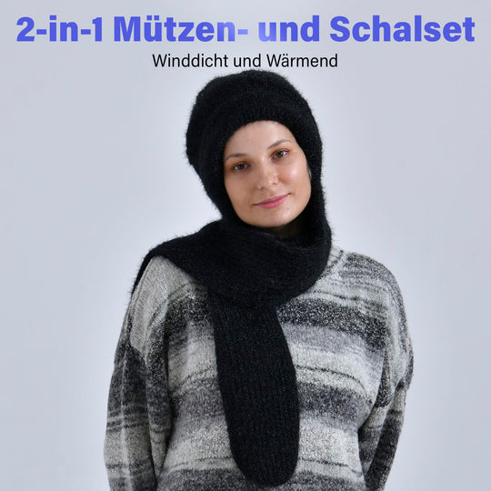 Mützen- und Schal-Set - Beanie und Schal im einfarbigen Design, Winddicht und Wärmend, Mütze: 22 cm, Schal: 83 cm, Rosa