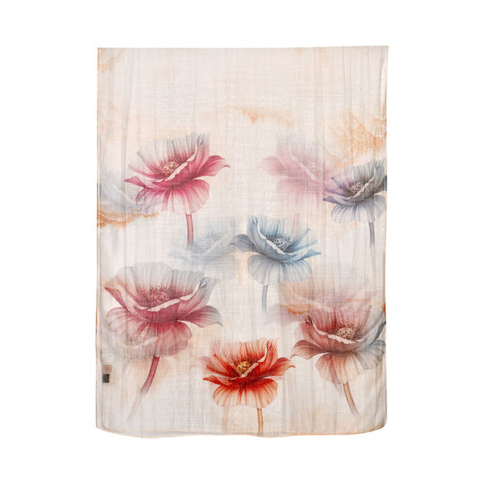 LA MAREY printed scarfMaterial:70% merino wool 30% mulberry silksize::70cm*190cmWeight : 57gyellow based with multi floral