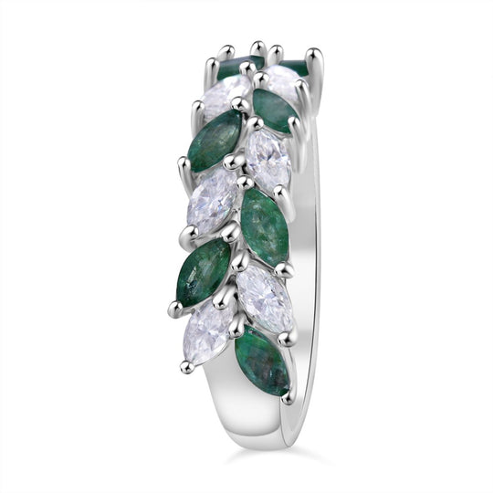 AA Kagem Sambischer Smaragd, Moissanit Ring 925 Silber rhodiniert (Größe 20.00) ca. 1,99 ct