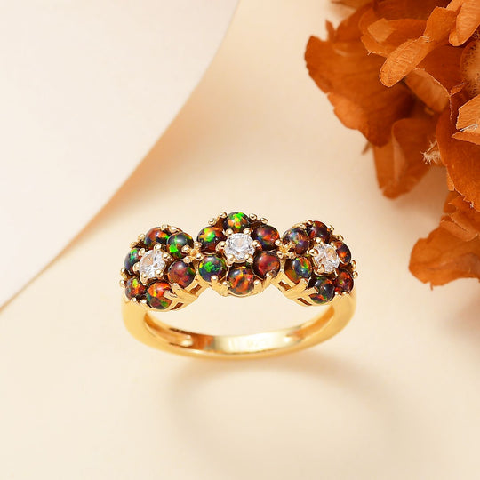 Weißer Zirkon, Labor erstellt schwarzen Opal Ring 925 Silber vergoldet ca. 1,10 ct