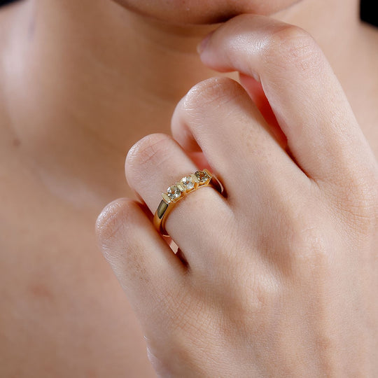 AA Natürlicher goldener Tansanit Ring 925 Silber 750 Gelbgold Vermeil (Größe 20.00) ca. 0,54 ct